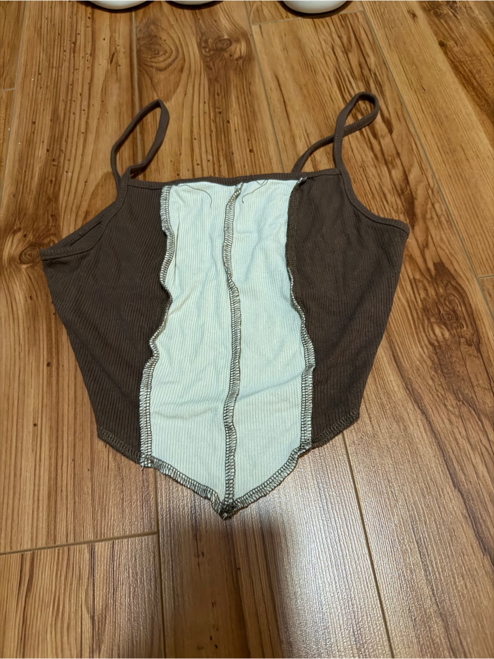 SHEIN Brown and Cream Contrast Ribbed Spaghetti Strap Tank